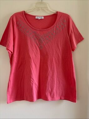 Women's Pink Short Sleeve Embellished Tee sz XL